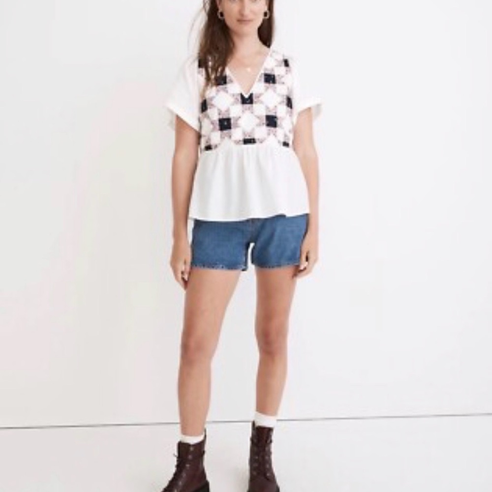 Madewell White and Black Geometric Blouse
